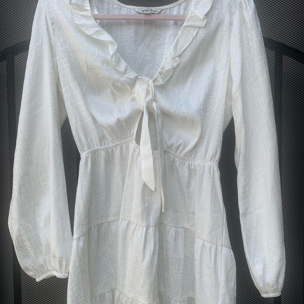 White Ruffled Long Sleeve Dress